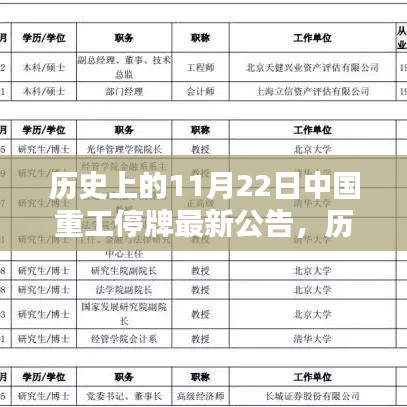历史上的11月22日中国重工停牌公告回顾与影响分析，最新回顾与深度解析