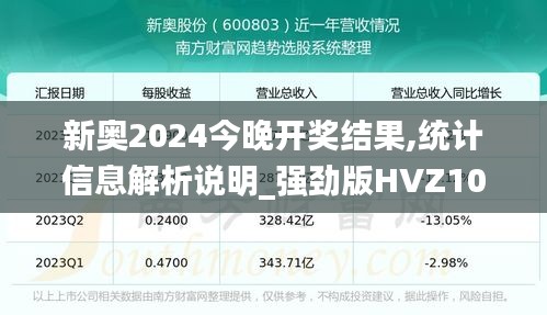 新奥2024今晚开奖结果,统计信息解析说明_强劲版HVZ10.48