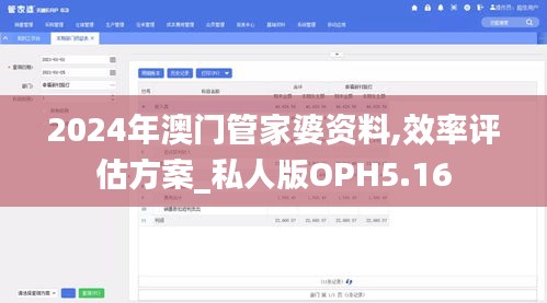 2024年澳门管家婆资料,效率评估方案_私人版OPH5.16