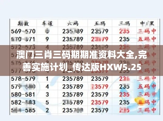 澳门三肖三码期期准资料大全,完善实施计划_传达版HXW5.25
