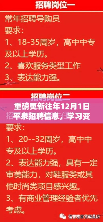 重磅更新，平泉招聘历年12月1日信息，职场变化引领学习新动力，自信成就梦想启程职场新征程！