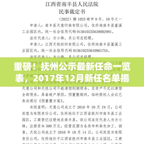 抚州新任名单揭晓，重磅公示2017年12月最新任命一览表！