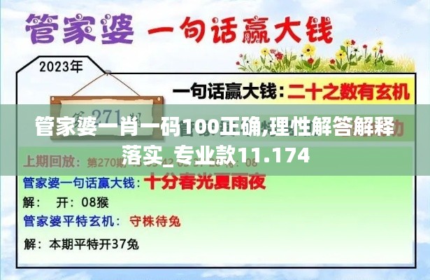 管家婆一肖一码100正确,理性解答解释落实_专业款11.174