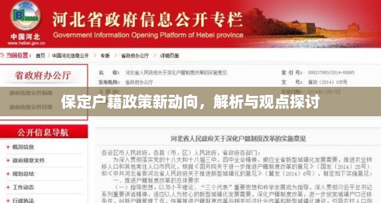 保定户籍政策新动向解析及观点探讨