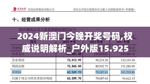 2024新澳门今晚开奖号码,权威说明解析_户外版15.925