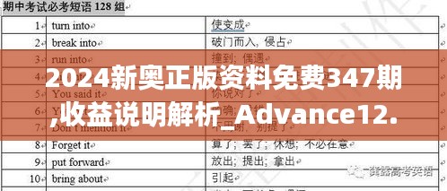 2024新奥正版资料免费347期,收益说明解析_Advance12.499