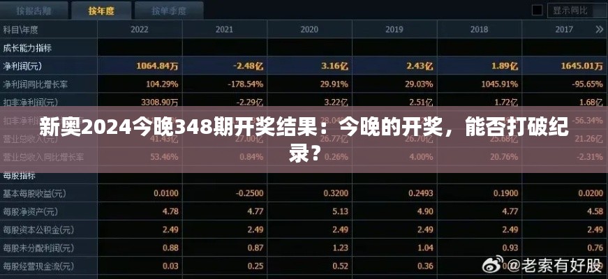 新奥2024今晚348期开奖结果：今晚的开奖，能否打破纪录？