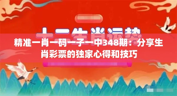 精准一肖一码一子一中348期：分享生肖彩票的独家心得和技巧