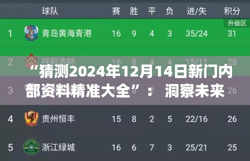 “猜测2024年12月14日新门内部资料精准大全”： 洞察未来走向的珍贵钥匙