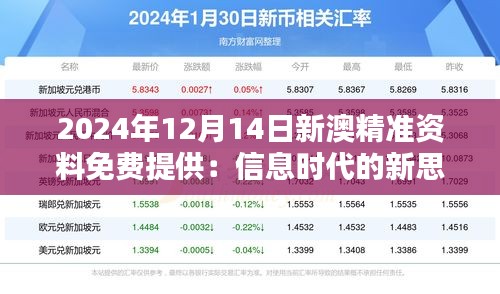 2024年12月14日新澳精准资料免费提供：信息时代的新思想启迪