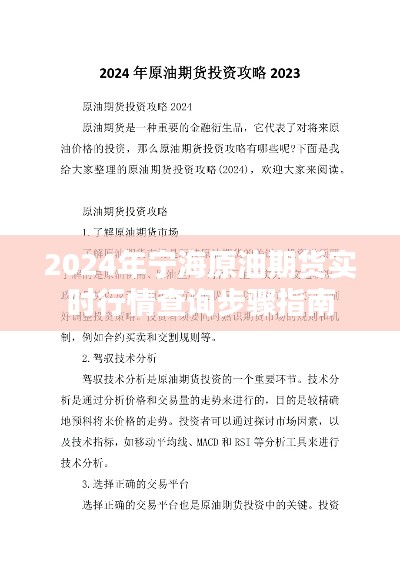 2024年宁海原油期货实时行情查询指南